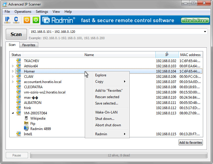 Advanced IP Scanner - Download Free Network Scanner