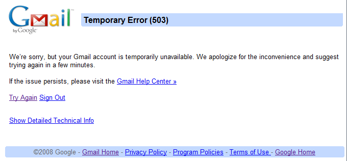 Google Mail 503 Error